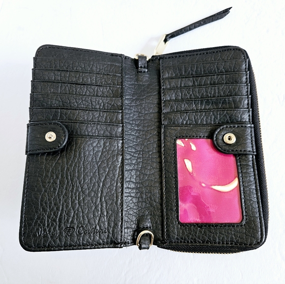 Juicy Couture Crossbody Vintage Wallet Black Leather Full Zip Mini Bag Snap - Picture 9 of 11